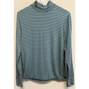 Icebreaker Striped merino Long Sleeve mockneck- aqua and Gray